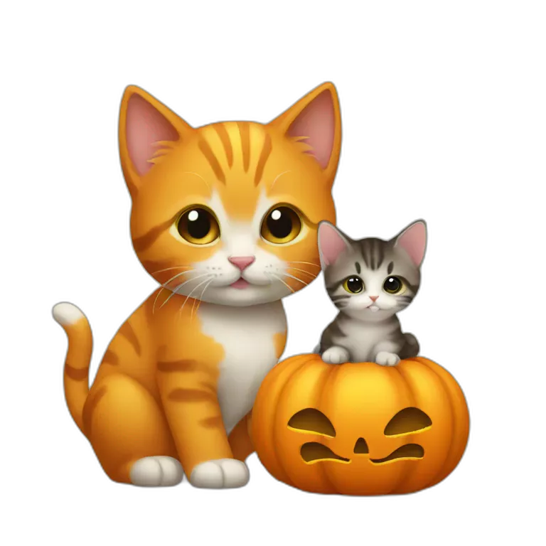 a little pumpkin with a kitten