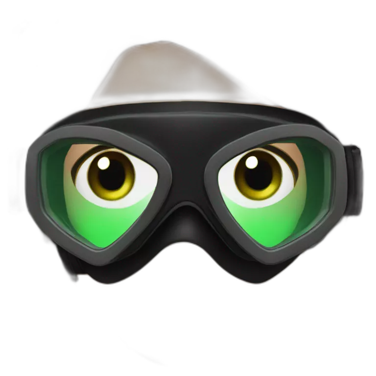 woman long brown hair black diving mask with a single crystal, green eyes, scubadiving gear