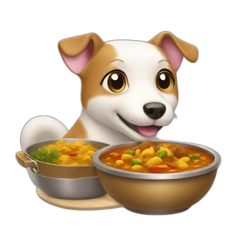 happy corgui eating curry