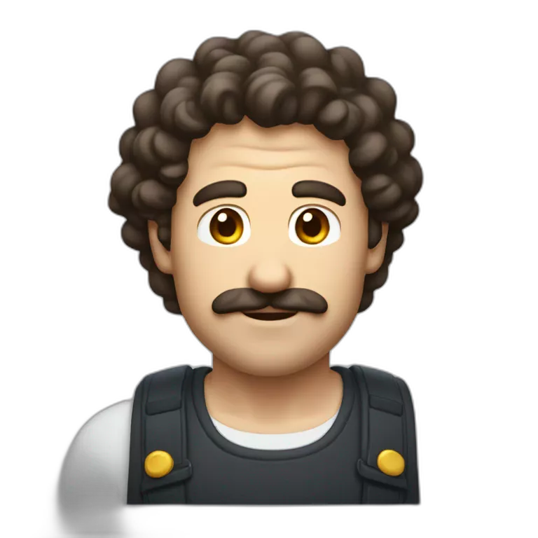 Withe man with curly dark brown hair without mustache seems like Mario bros