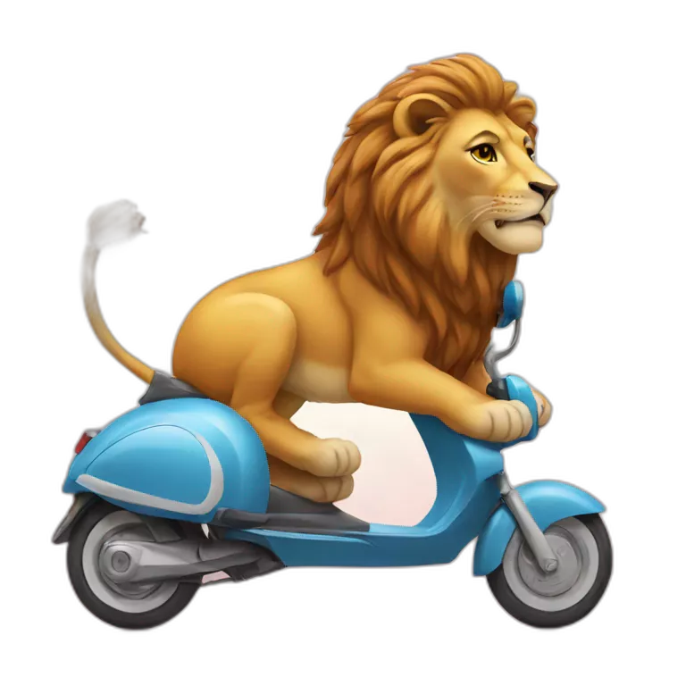 un lion sur un scooter