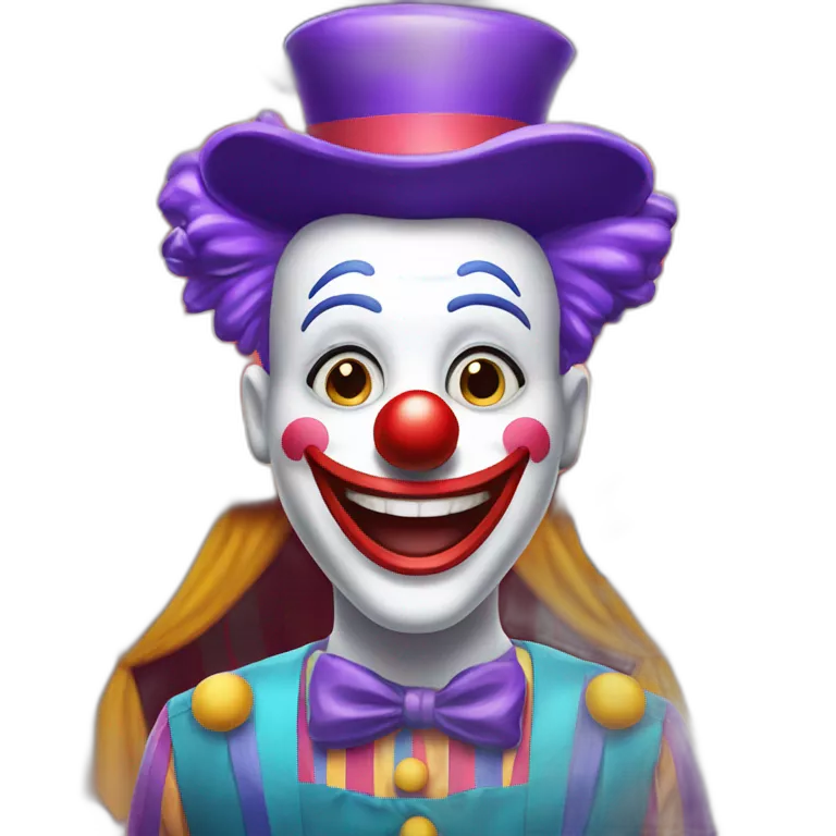 Create a friendly clown face with soft, glowing makeup, set in a joyful circus tent, emphasizing fun and laughter without being intimidating