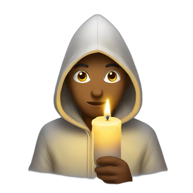 hooded man holding candle