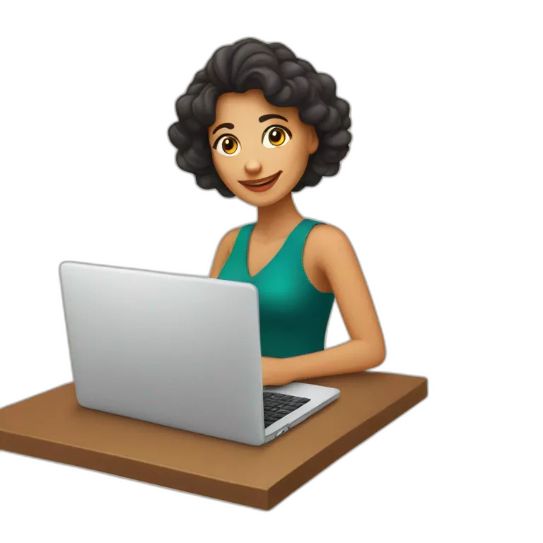 Quiero un emoji de una mujer latina pelo café emprendedora CON SU LAPTOP