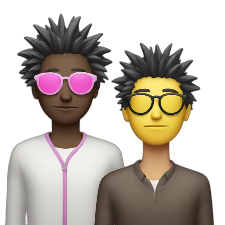 Salseman with ghost white skin waring round glasses with the left lens being pink and the right lens being yellow and his hair is spiky on the edges