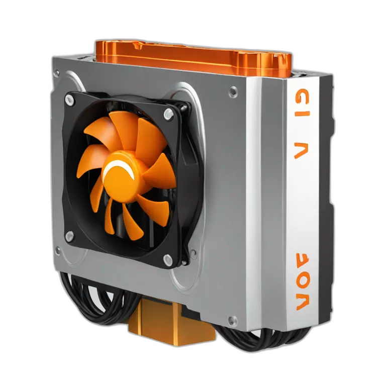 GPU with dark orange color fan and written novacash ai on it