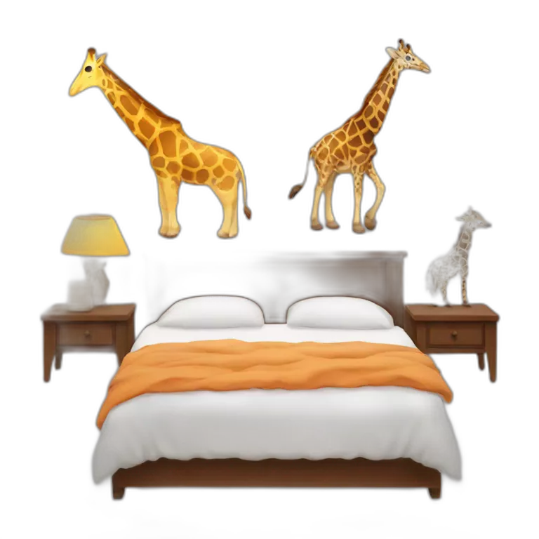 A bed with a lot animals on it, a elephant, a giraffe