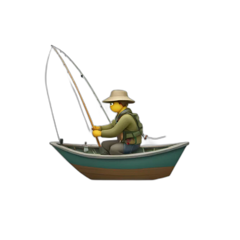 A fisherman fishing with a rod on a small boat