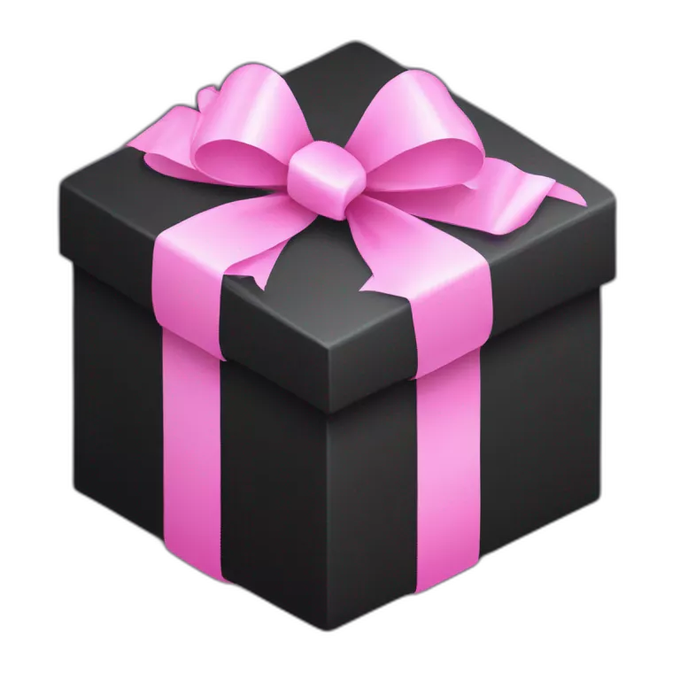 black gift box with pink ribbon, isometric, rounded corners, neat bow