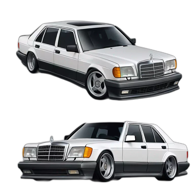 1990 Mercedes SEL with amg body kit and amg aero II monoblock wheels front side angle