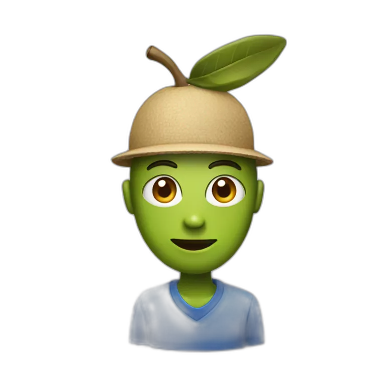 an olive with an olive hat on head