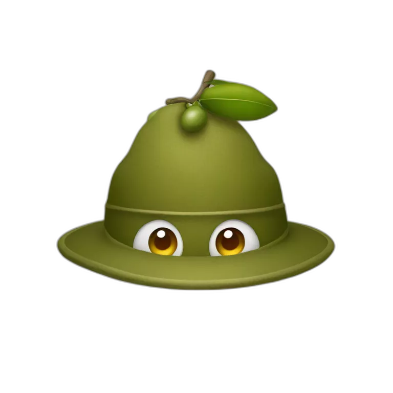 an olive with an olive hat on top