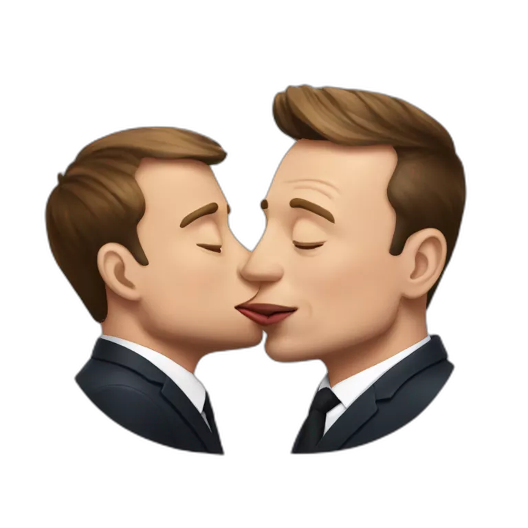 Emmanuel Macron kissing Elon Musk