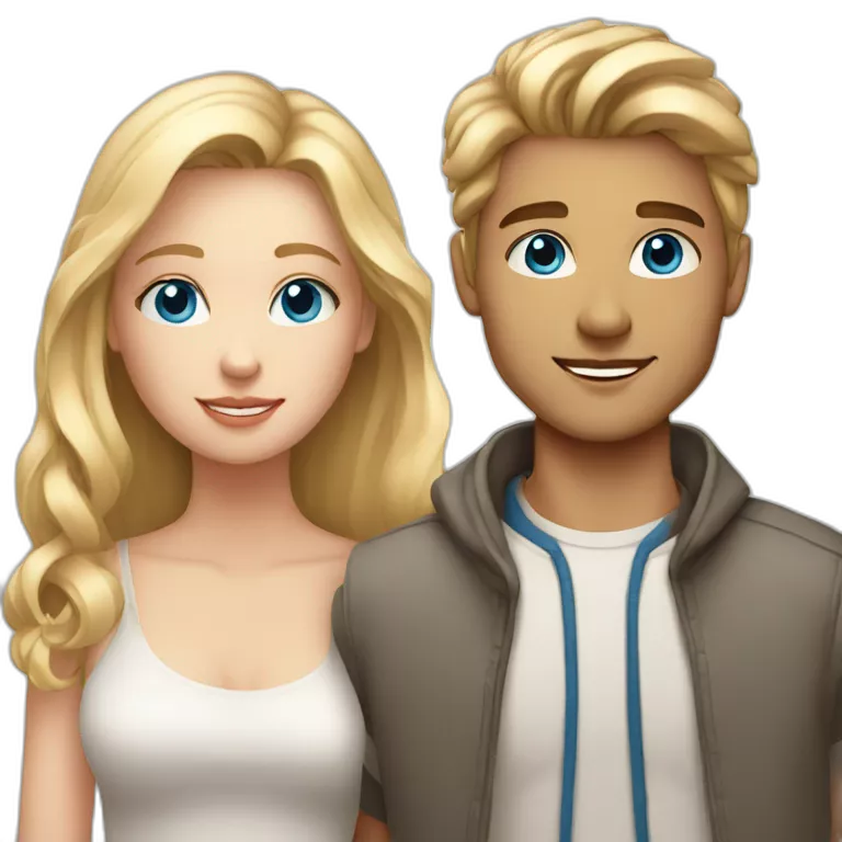 young male with dark blonde hair and blue eyes with his girlfriend with bright long blonde hair and blue eyes