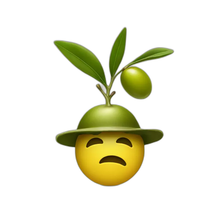 an olive with an olive hat on head