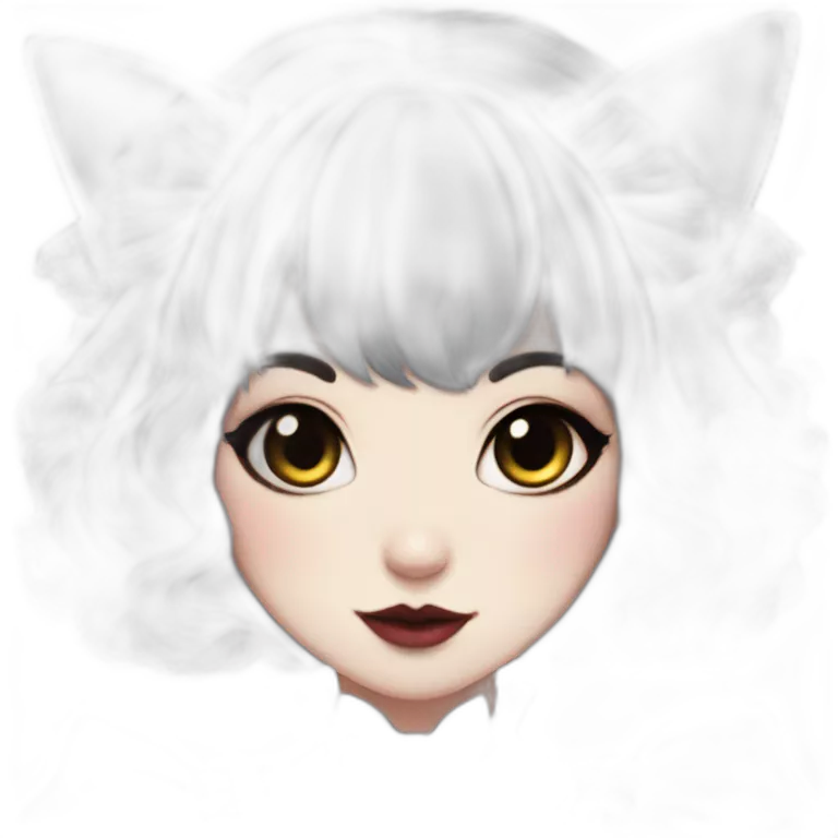 Cat girl with short black hair wearing traditional goth makeup and wearing frilly gothic Lolita drwaa