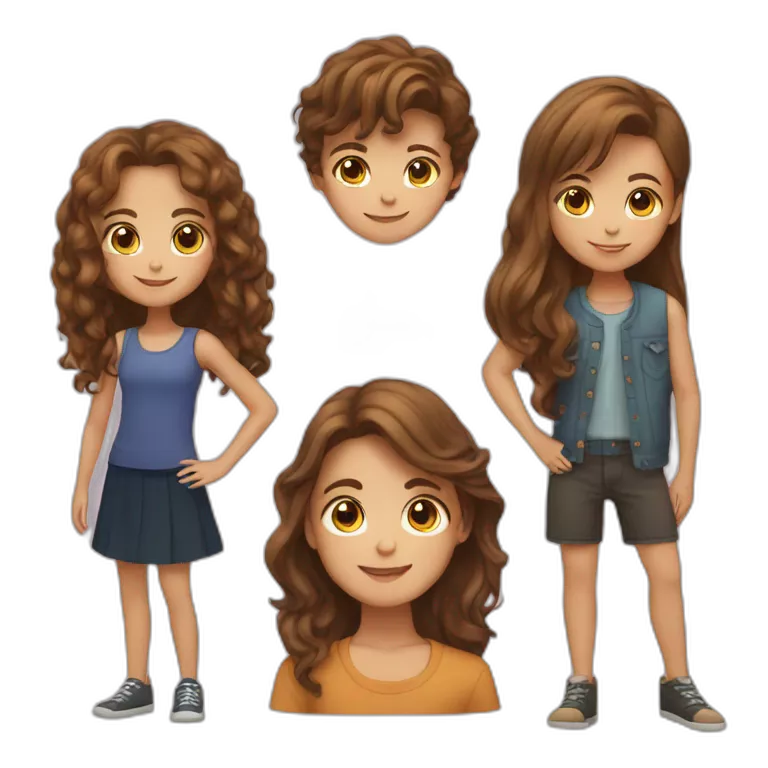 four friends, a girl with long hair, a boy with short brown hair, a girl with long hair brown