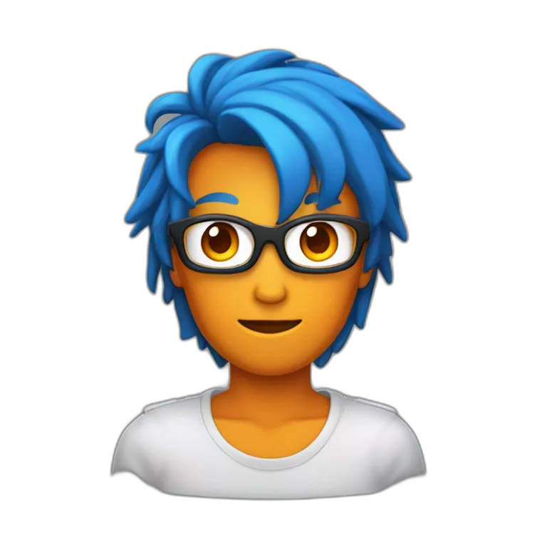 Un mec noir avec des cheveux de couleur bleu et orange moutard sur le visage des symboles doré. Des cornes de bélier orange moutard
