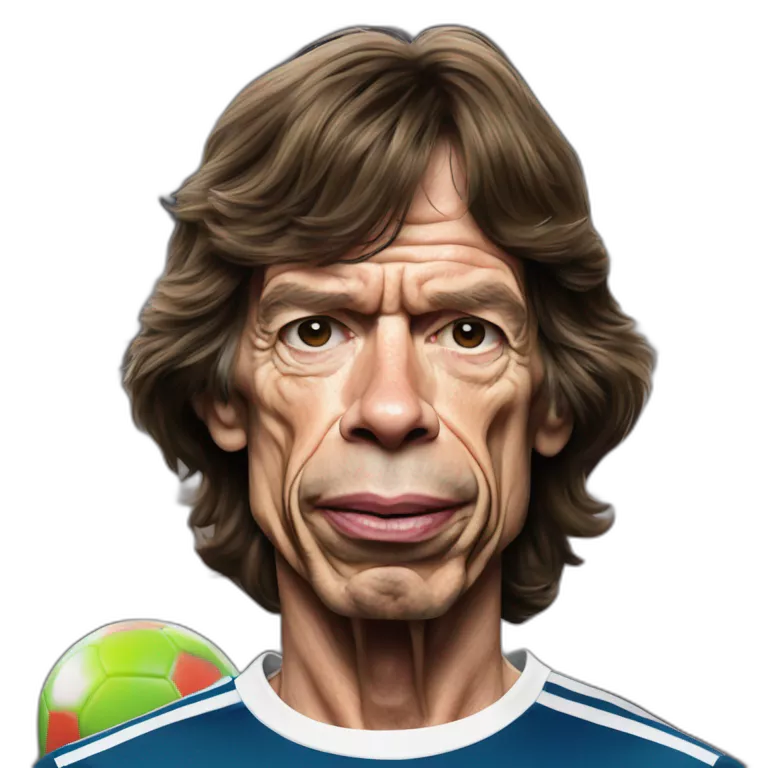 Hiper realistic mick Jagger rolling Stones with real madrid sirt