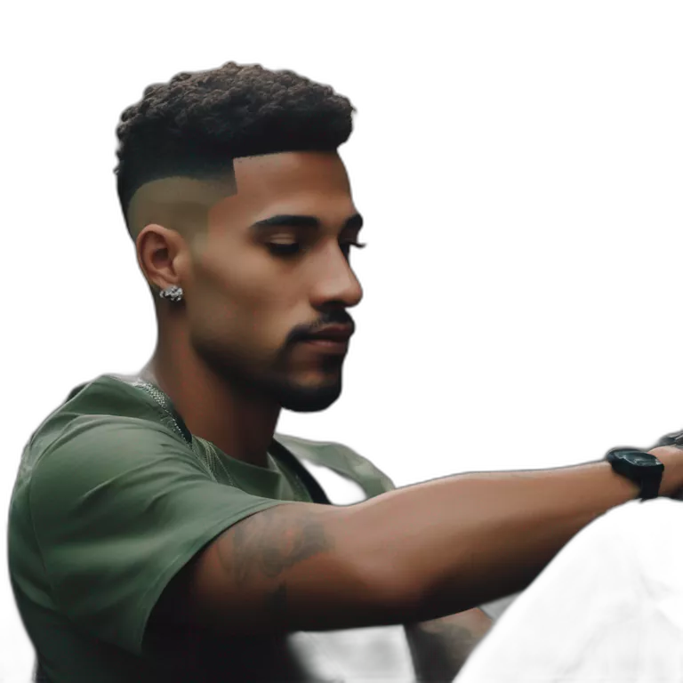 Uber Cariocas do Rio de Janeiro Brasil, criar do RJ roupas típicas da favela Streetwear black Brazilian young favela barberman doing a degradê militar fade haircut in a black Brazilian Man