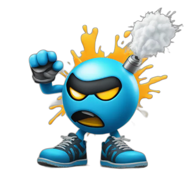 a emoji graffiti styled of a angry bomb with a graffiti spray painting on his hand