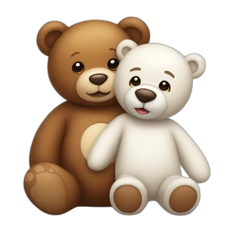 brown teddy bear and white teddy bear in love