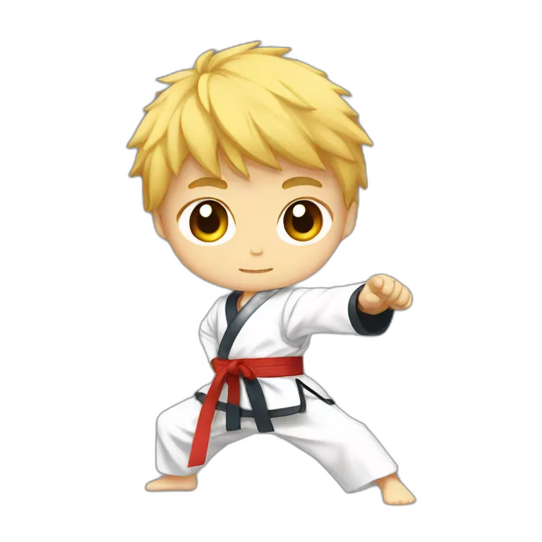 An anime boy wearing taekwondo dress in a fighting stance