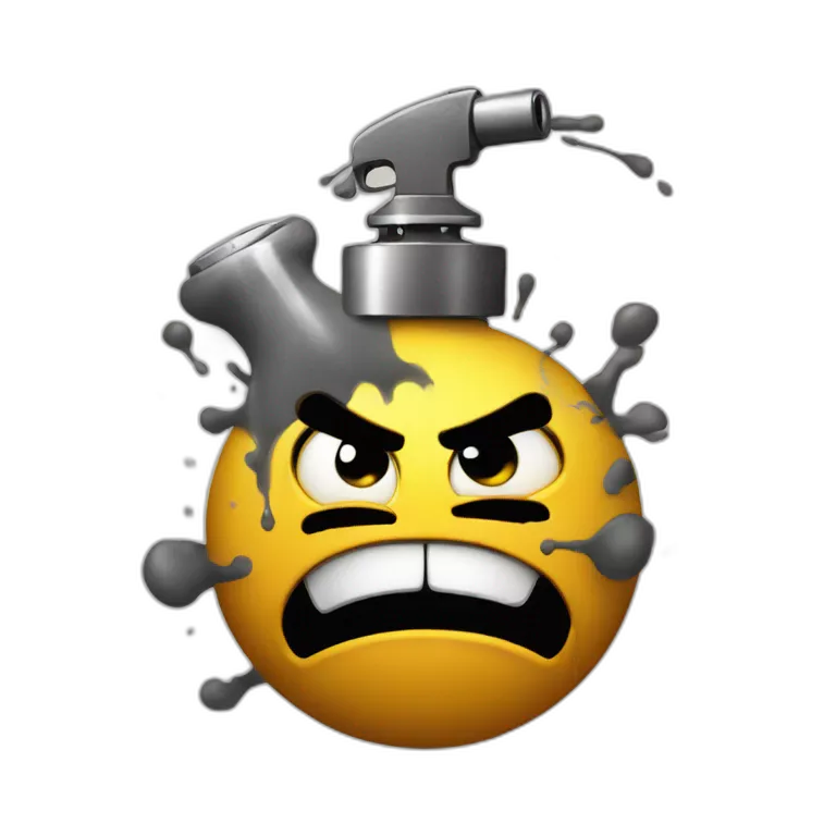 a emoji graffiti styled of a angry bomb with a graffiti spray painting on his hand