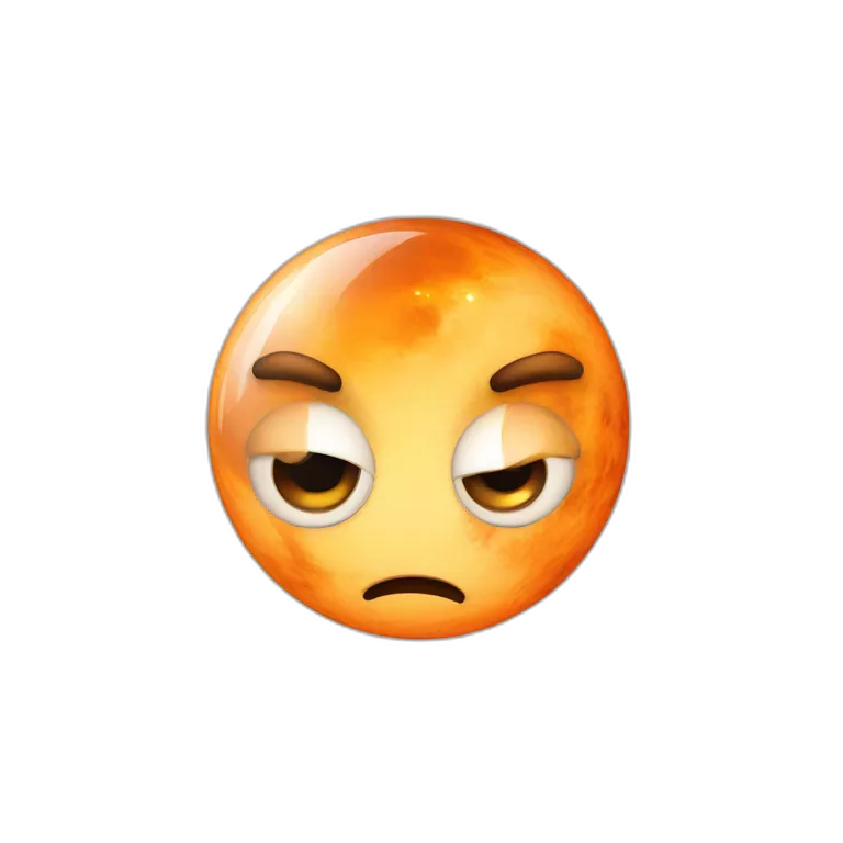planet Venus with a cartoon fearful face with big thoughtful eyes