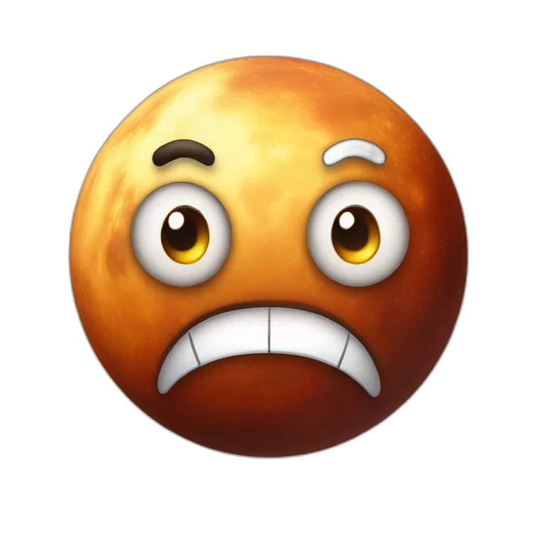 planet Mercury with a cartoon fearful face with big playful eyes