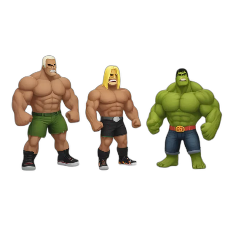 hulk with hulk hogan and the rock and jon cena  and george from rampage