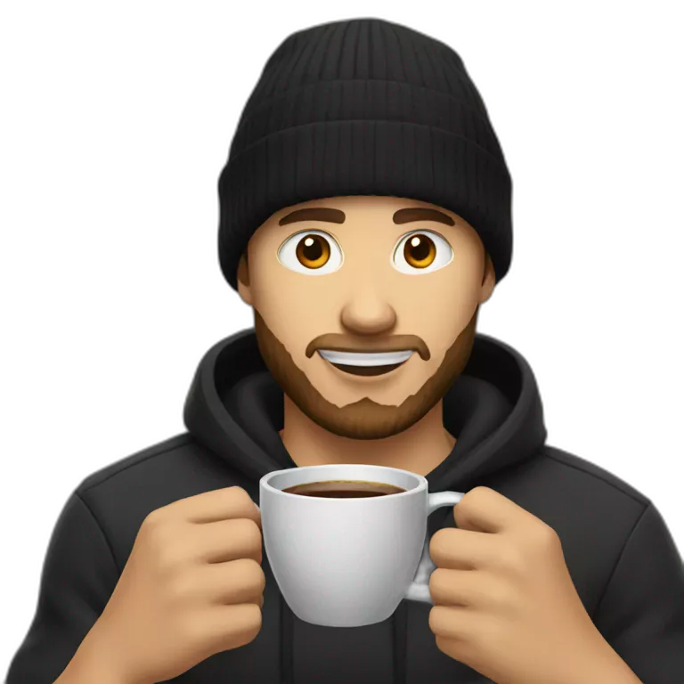 gamer with a black beenie drinking coffee