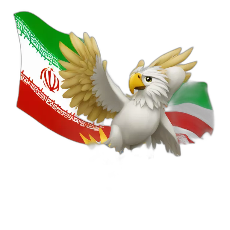A combination of a parrot and An eagle in the background of which is the lion and sun flag of Iran