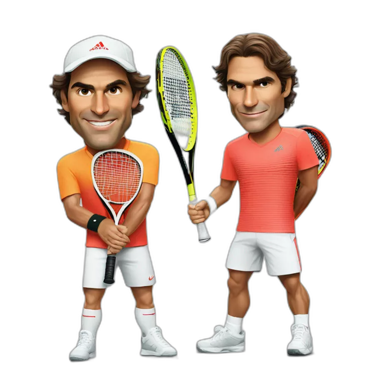 Rafa nadal and Federer with tennis rackets