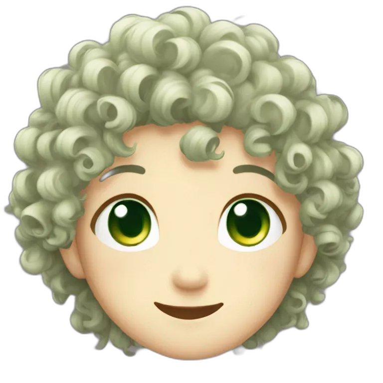 anime curly hair green eyes giggle