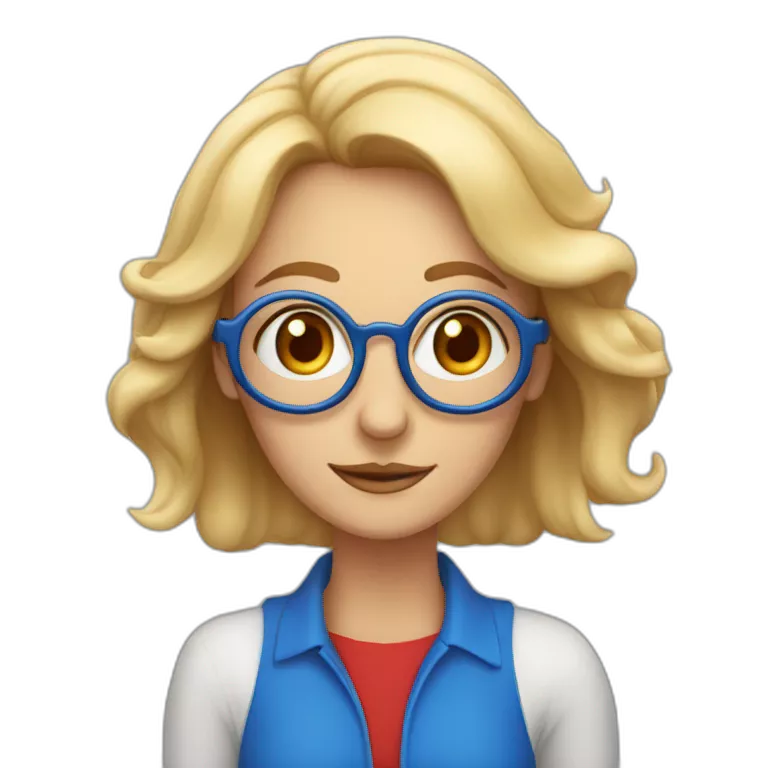 Leona, 63 años, rubia canosa, ojos azules, con lentes muy Rojo redondos, alegre