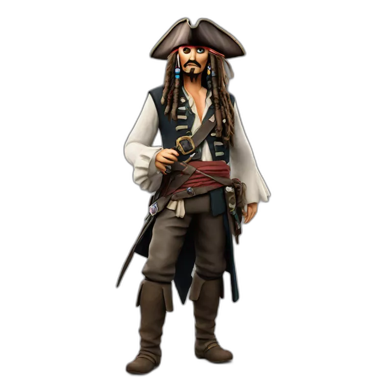 Jack Sparrow full height,3d ,морщины детализация, cinematic experience, realistic, dark, ultra-realistic render