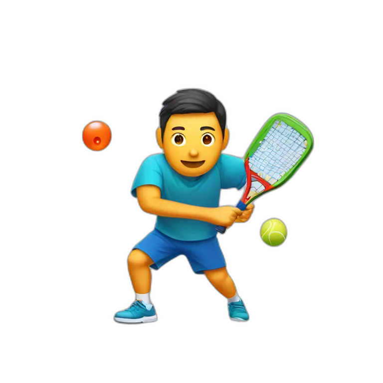 right-handed Chinese Male hitting a pickleball with rectangle Pickleball Paddle