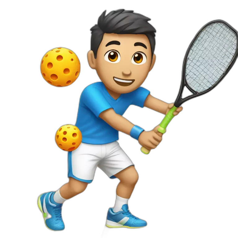 short hair right-handed Chinese Male hitting a pickleball with rectangle Pickleball Paddle