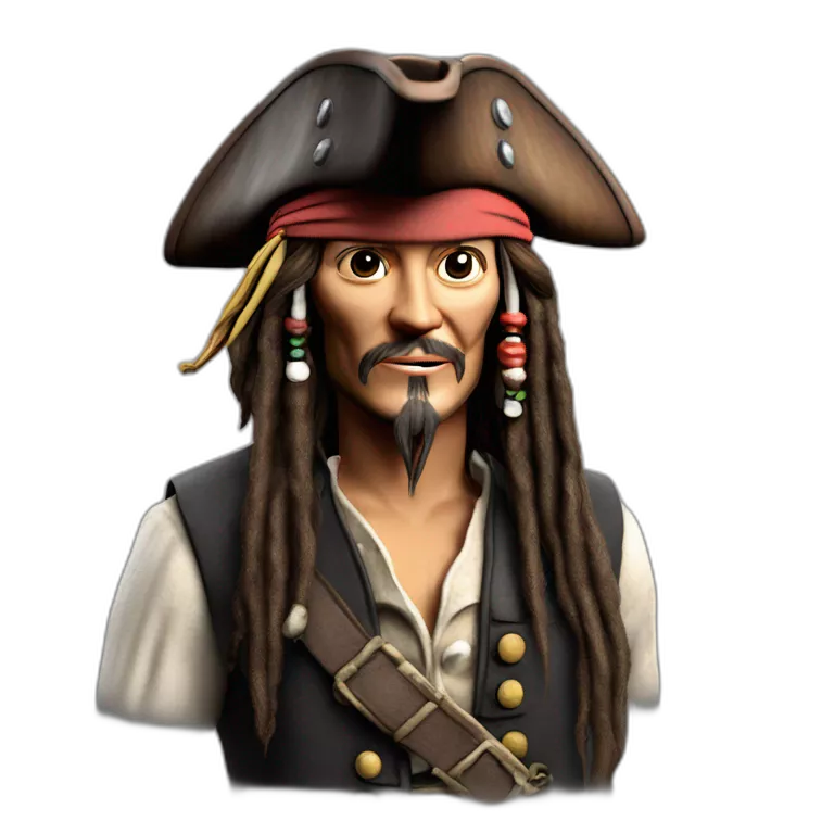Jack Sparrow ,3d ,морщины детализация, cinematic experience, realistic, dark, ultra-realistic render