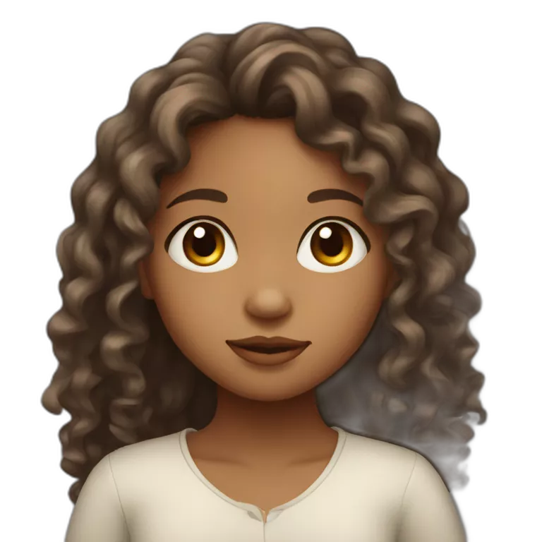 Malagasy girl with asian eyes and long curly hair