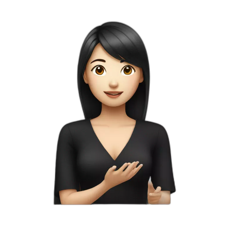 Asian girl in black dress talking to Siri