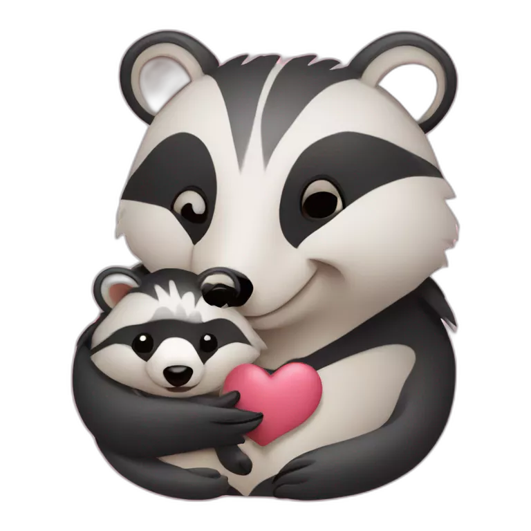 daddy badger holding a female baby badger with hearts aroud them