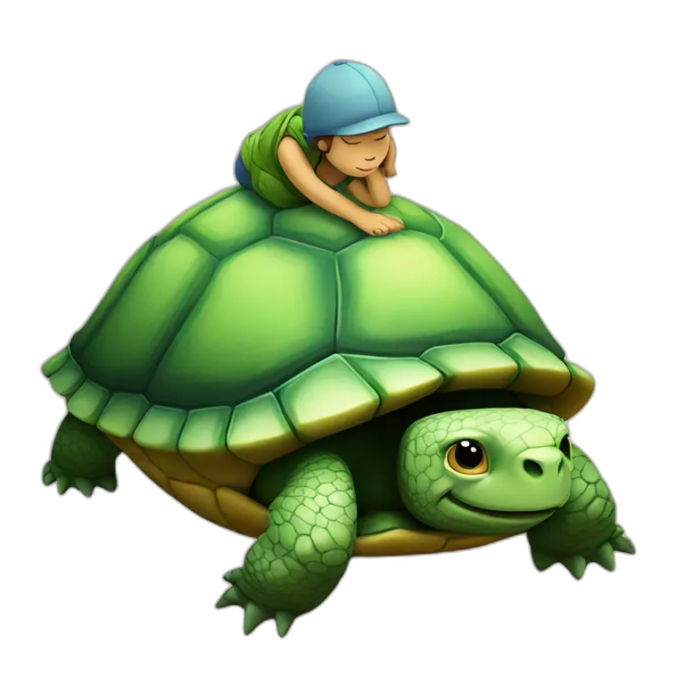 Chat sur une tortue en train  de dormir