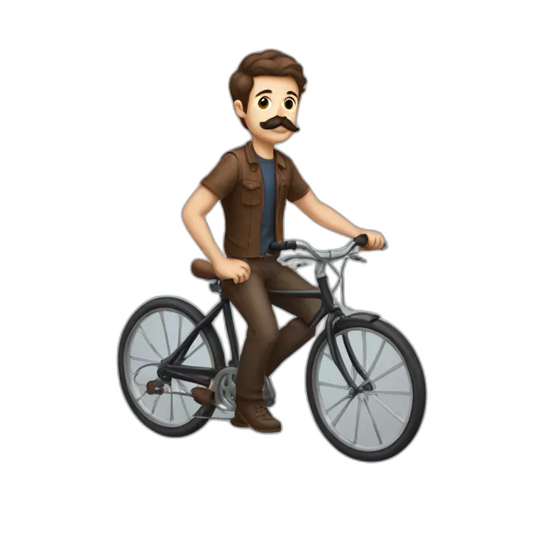 young Man with handlebar moustache on a bike,brown hair and brown moustache