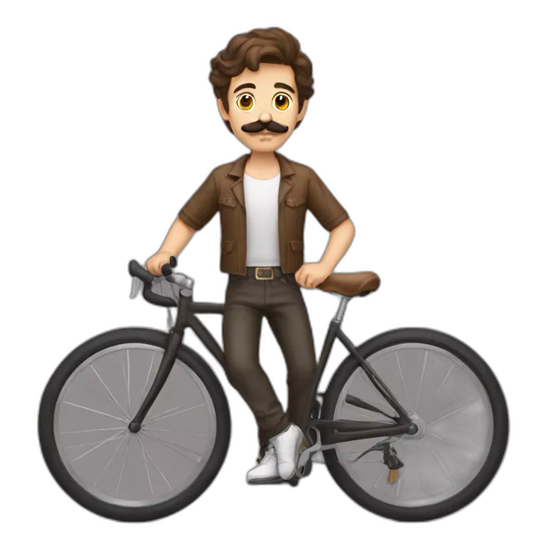 young Man with handlebar moustache on a bike,brown hair and brown moustache