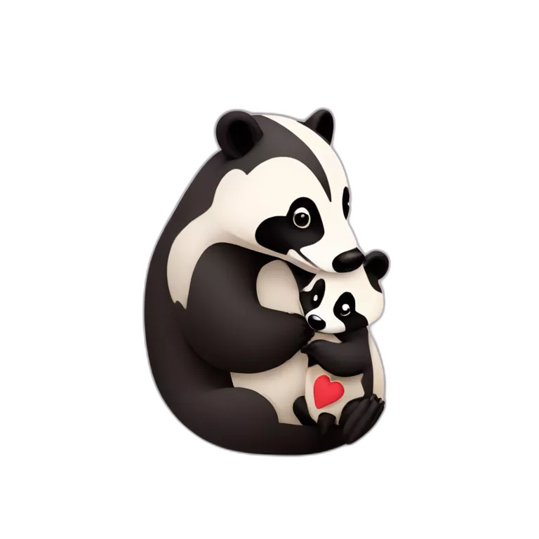 daddy badger holding a female baby badger with hearts aroud them