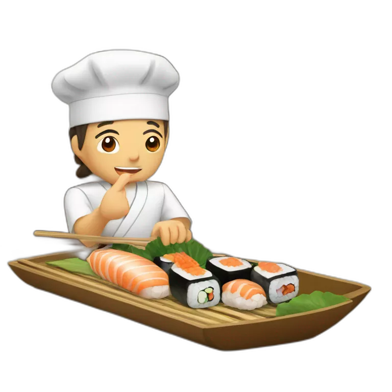 Salamèche en train de manger des sushis