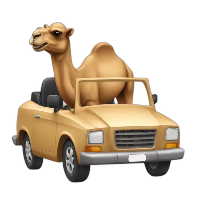 Camel driving a car