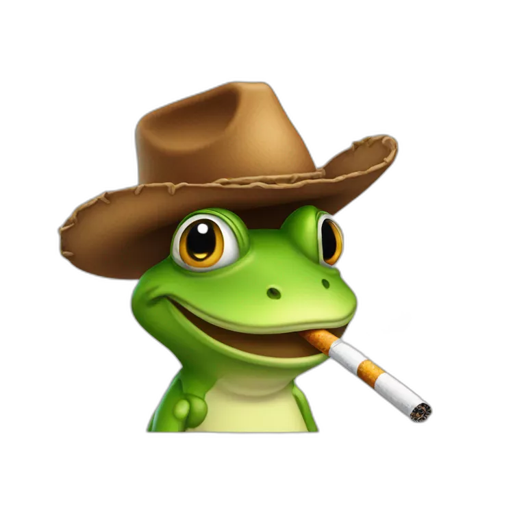 Grenouille avec un chapeau de cow-boy qui fume une cigarette